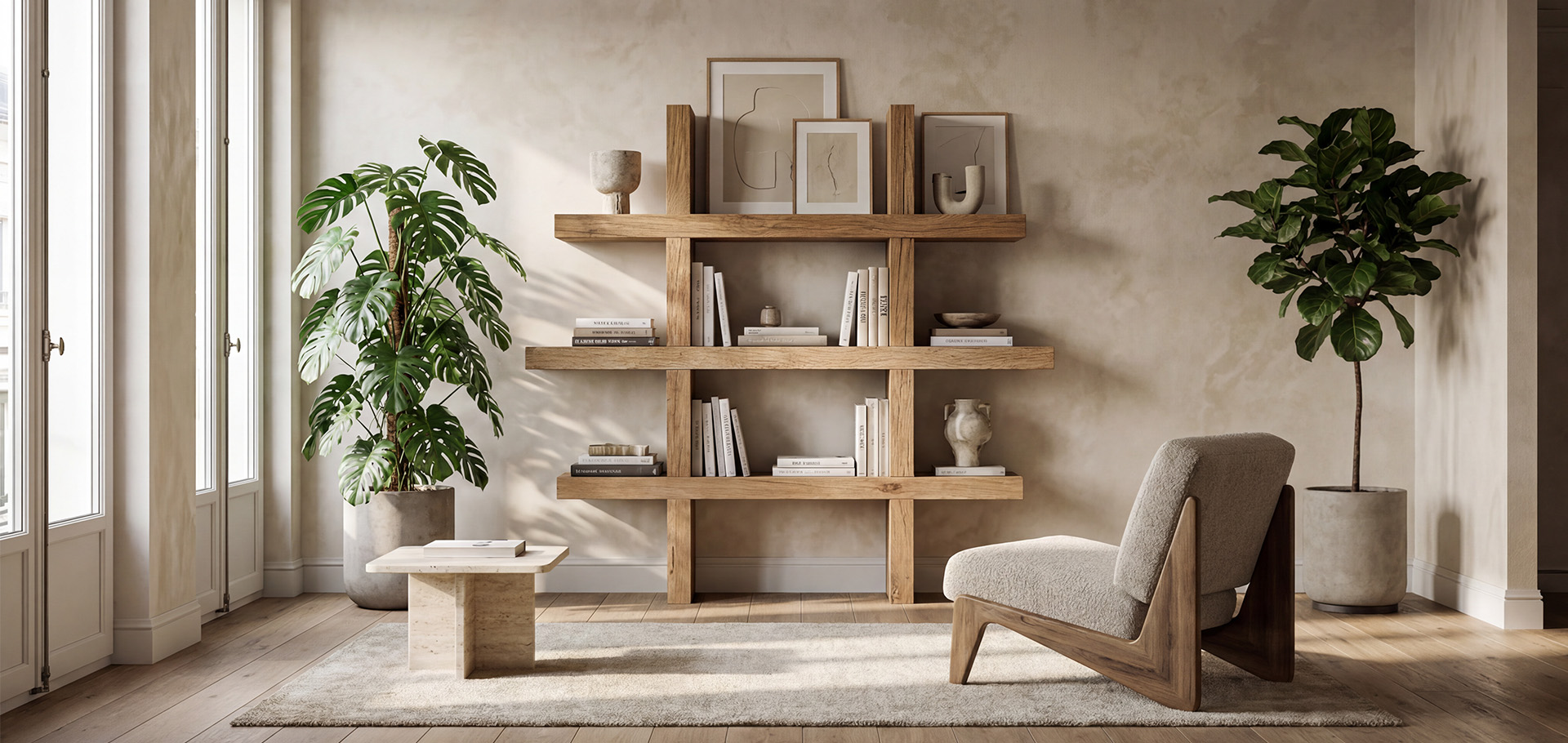 Étagère Molière en chêne ancien, mobilier durable fabriqué en France par Oakâme